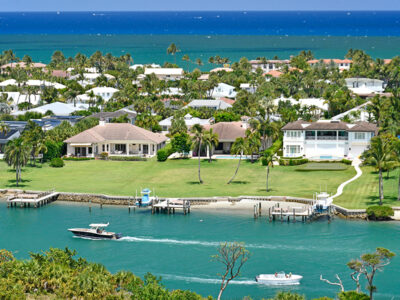 View of Luxury waterfront homes and boats