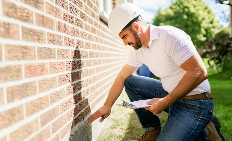 checking bricks by construction worker