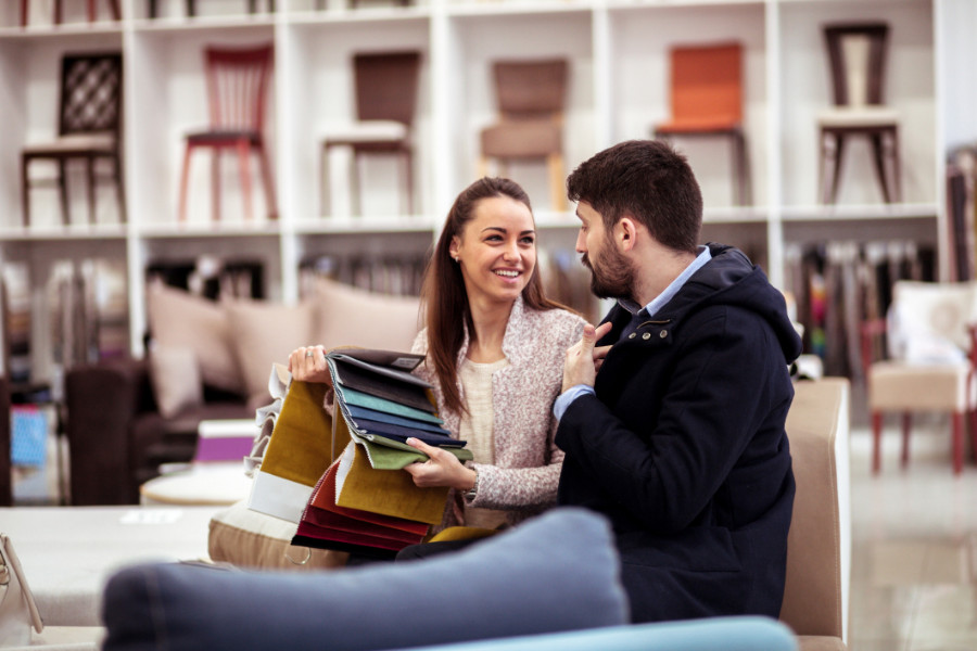 Couple at furniture store